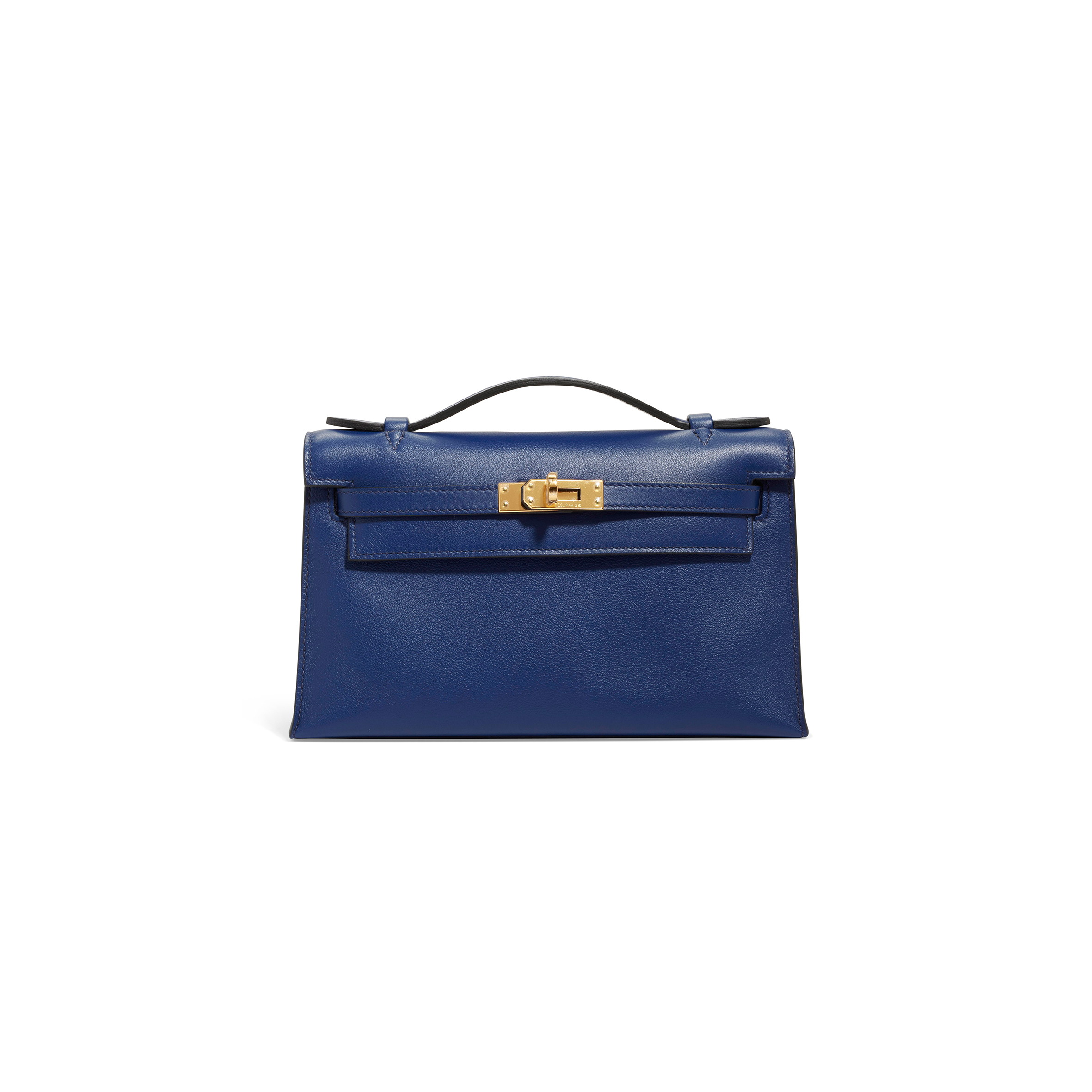 HERMÈS MASTER A BLEU SAPHIR SWIFT LEATHER KELLY POCHETTE WITH GOLD HARDWARE (22*14*7cm) 